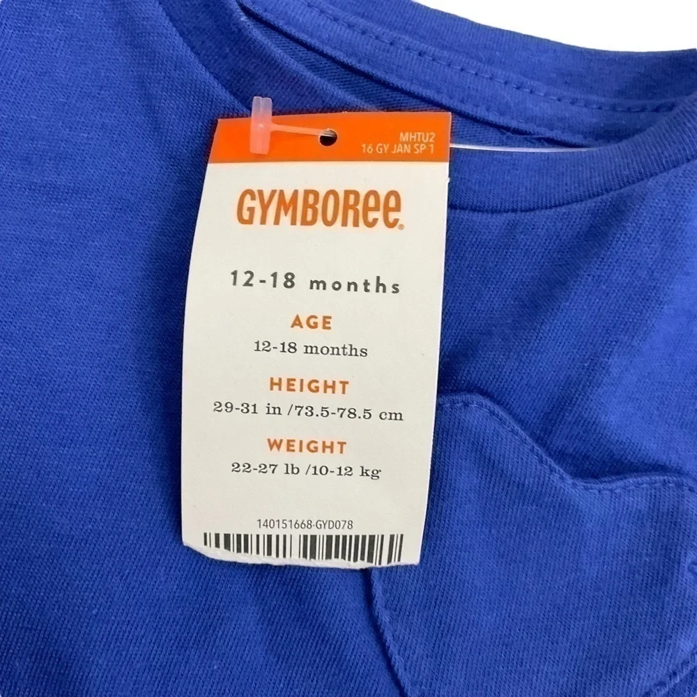 Gymboree toddler girls 12-18 months cap sleeve blue t-shirt with heart pocket